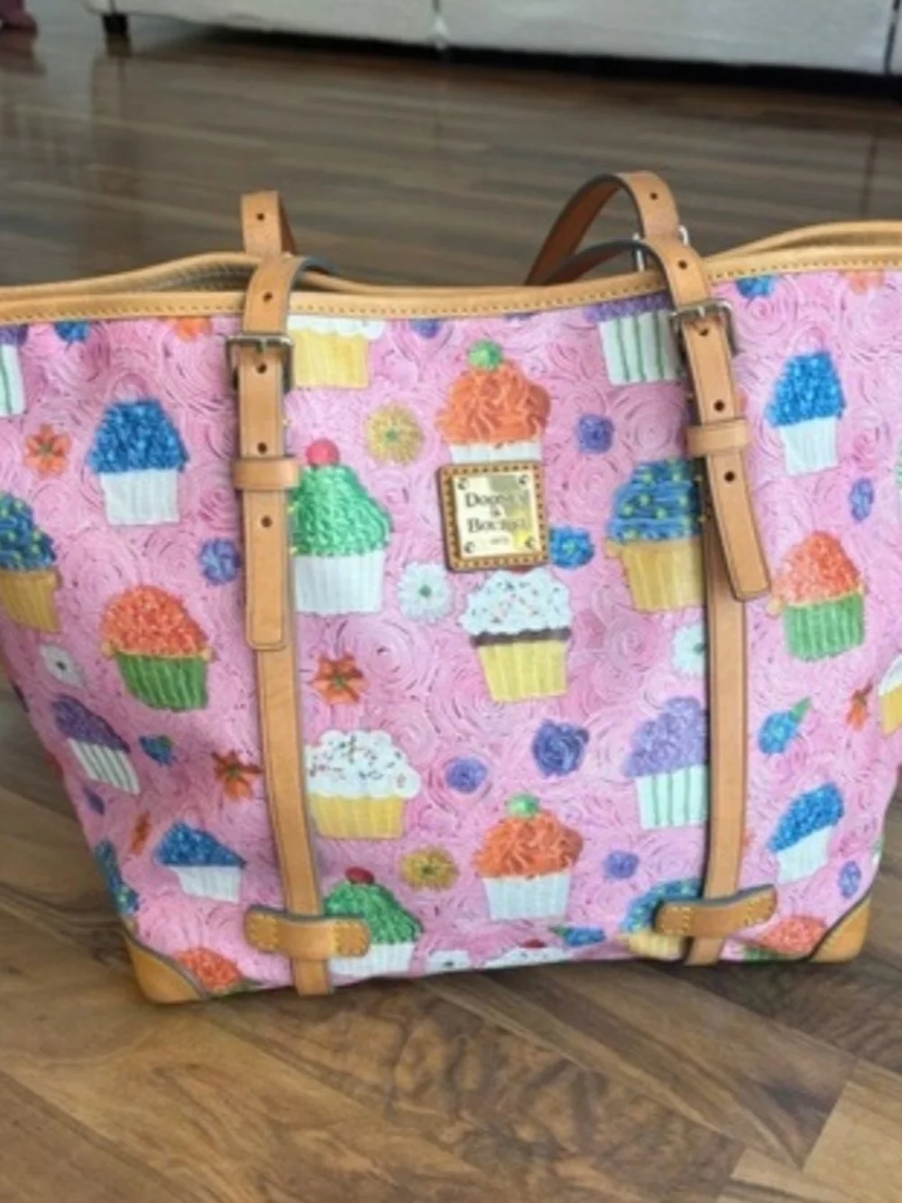 Dooney & Bourke Pink Cupcake Print Leather-Trim Tote